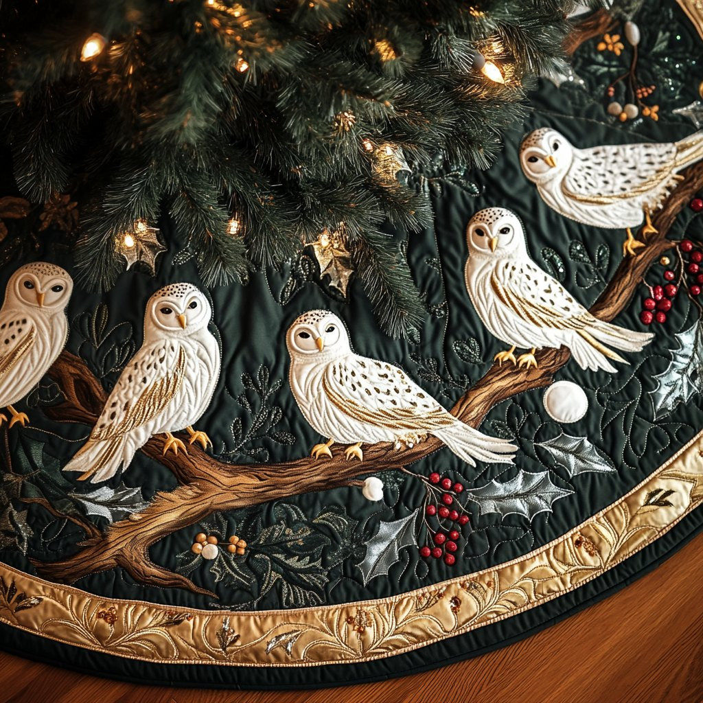Snowy Owls on the Birch Branch Christmas Tree Skirt - Made to Order TREEK101