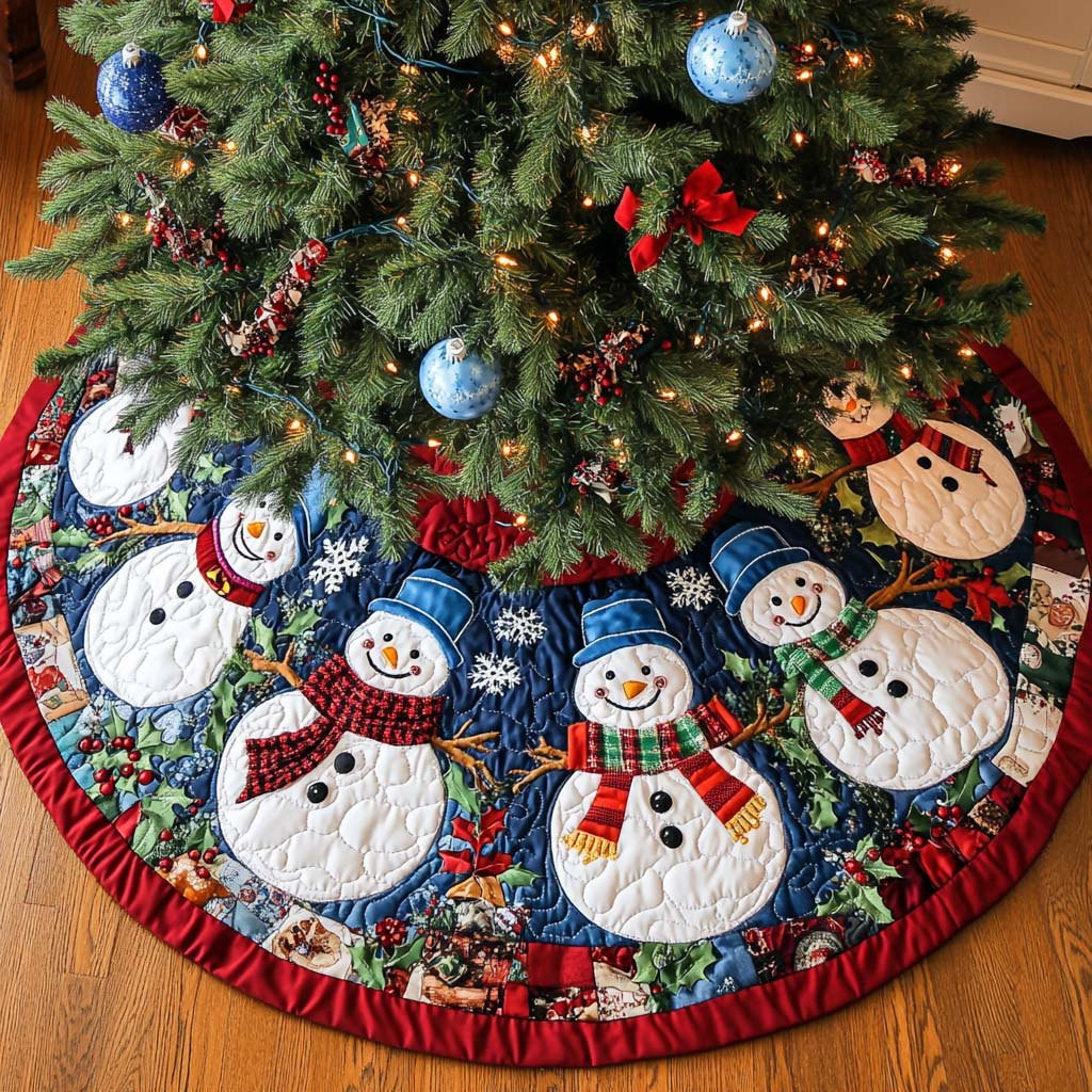 Snowman Row on the Blue Ruffle Hem Christmas Tree Skirt - Made to Order TREEK101