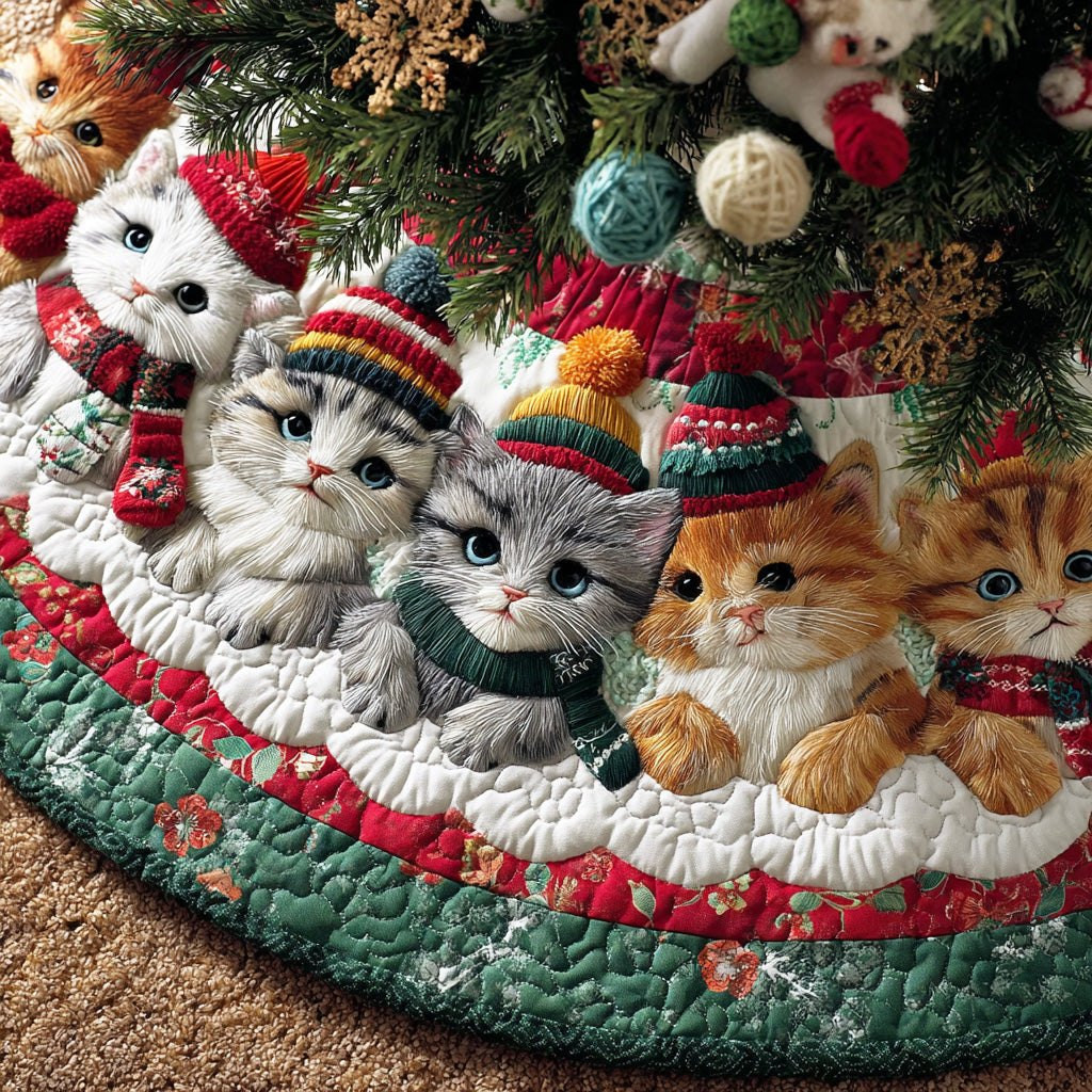 Winter Cat Delight Christmas Tree Skirt - Made to Order TREEK101