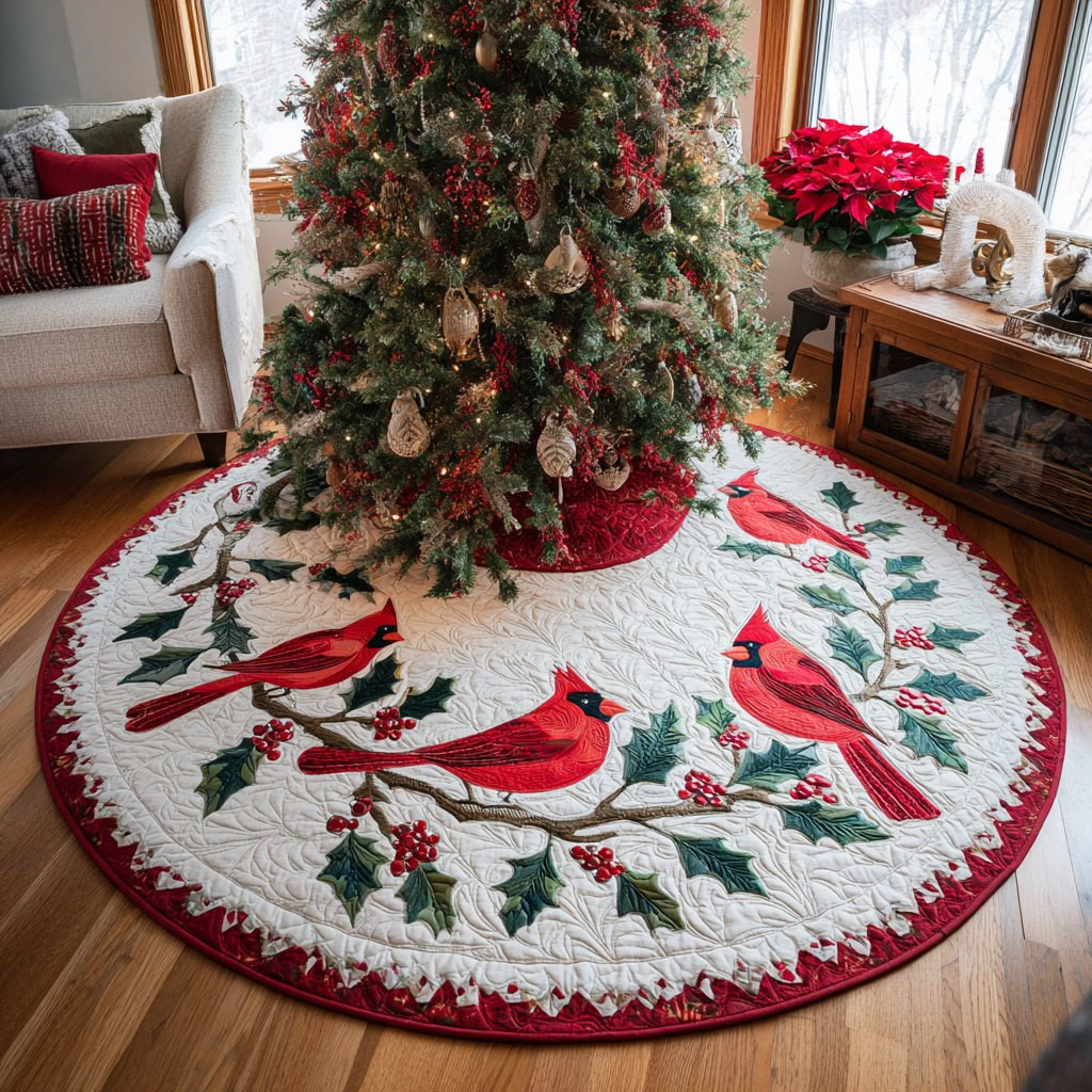 Winter Cardinals Christmas Tree Skirt - Made to Order TREEK101