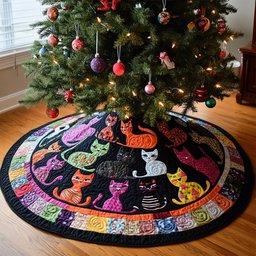 Rainbow Folk Cats on the Colour Ring Christmas Tree Skirt - Made to Order TREEK101