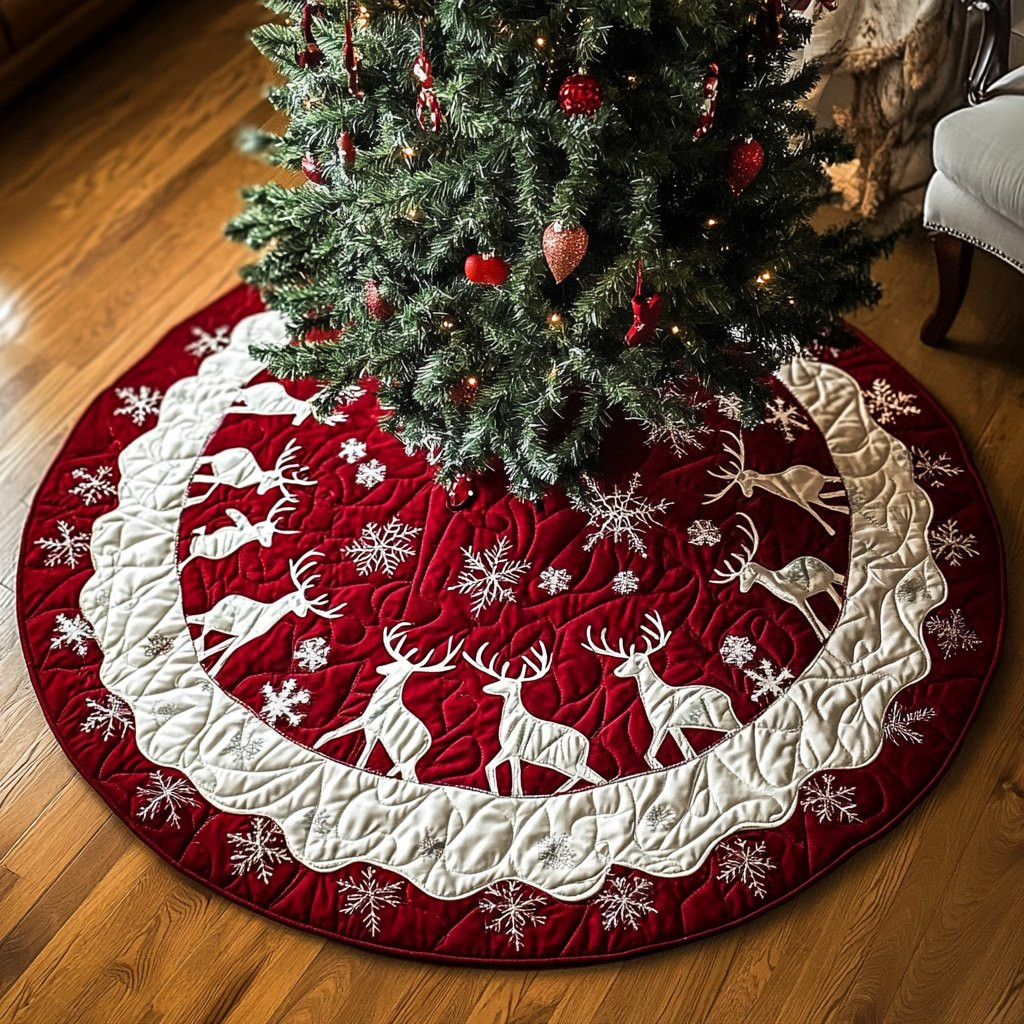Glowing White Reindeer Christmas Tree Skirt - Made to Order TREEK101