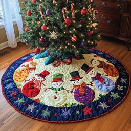 Snowmen with Top Hats on Navy Christmas Tree Skirt - Made to Order TREEK101