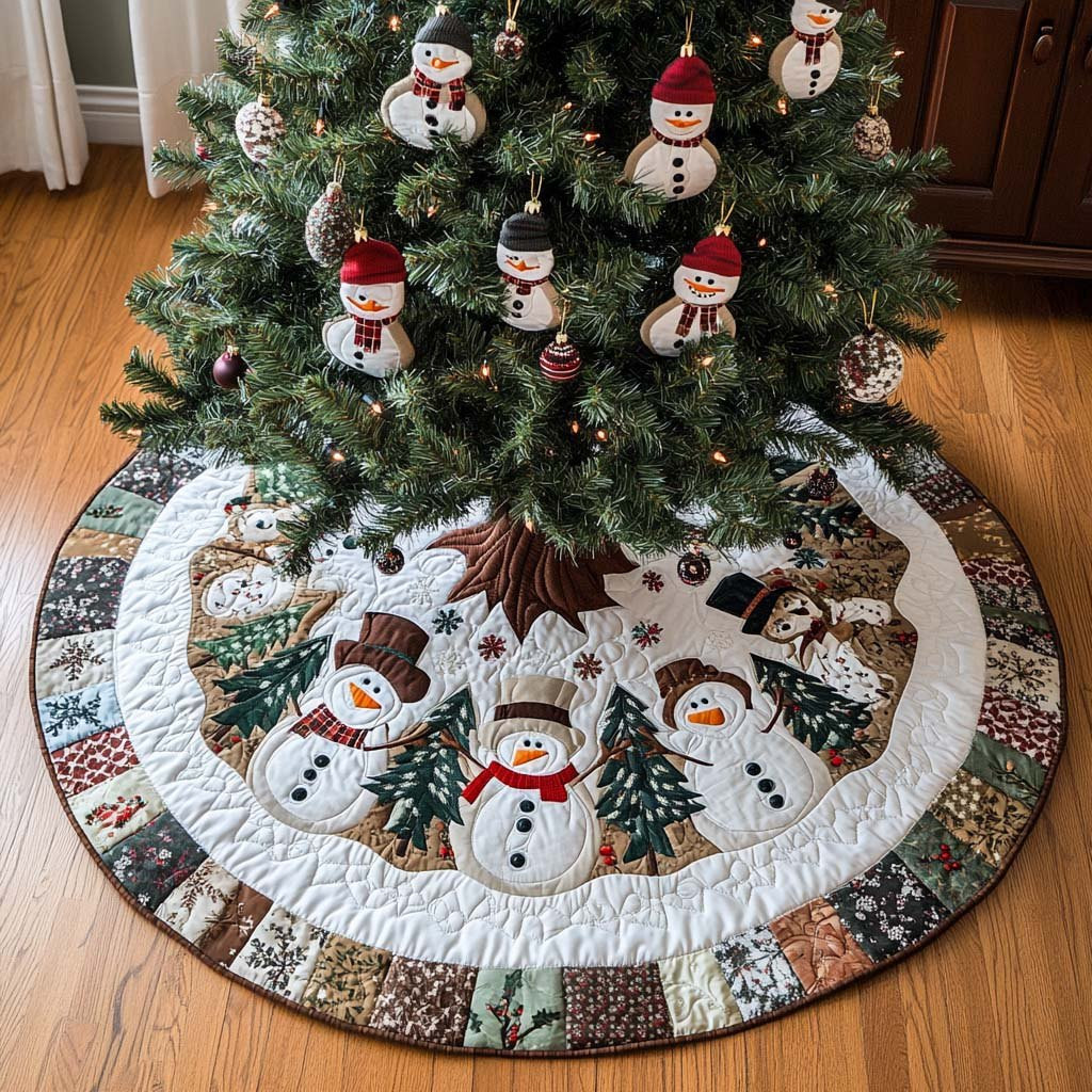 Snowman Village on the Patch Hem Christmas Tree Skirt - Made to Order TREEK101