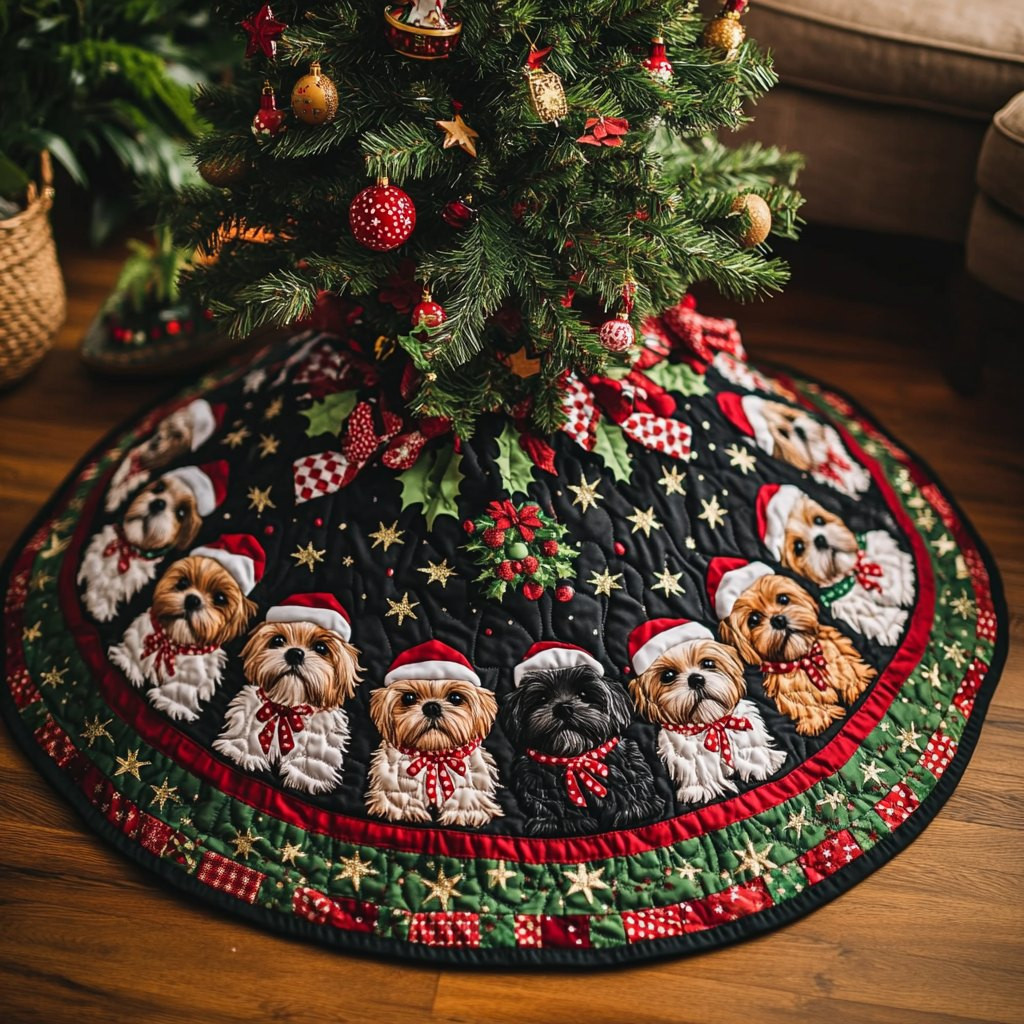 Shih Tzu Xmas Joy Christmas Tree Skirt - Made to Order TREEK101