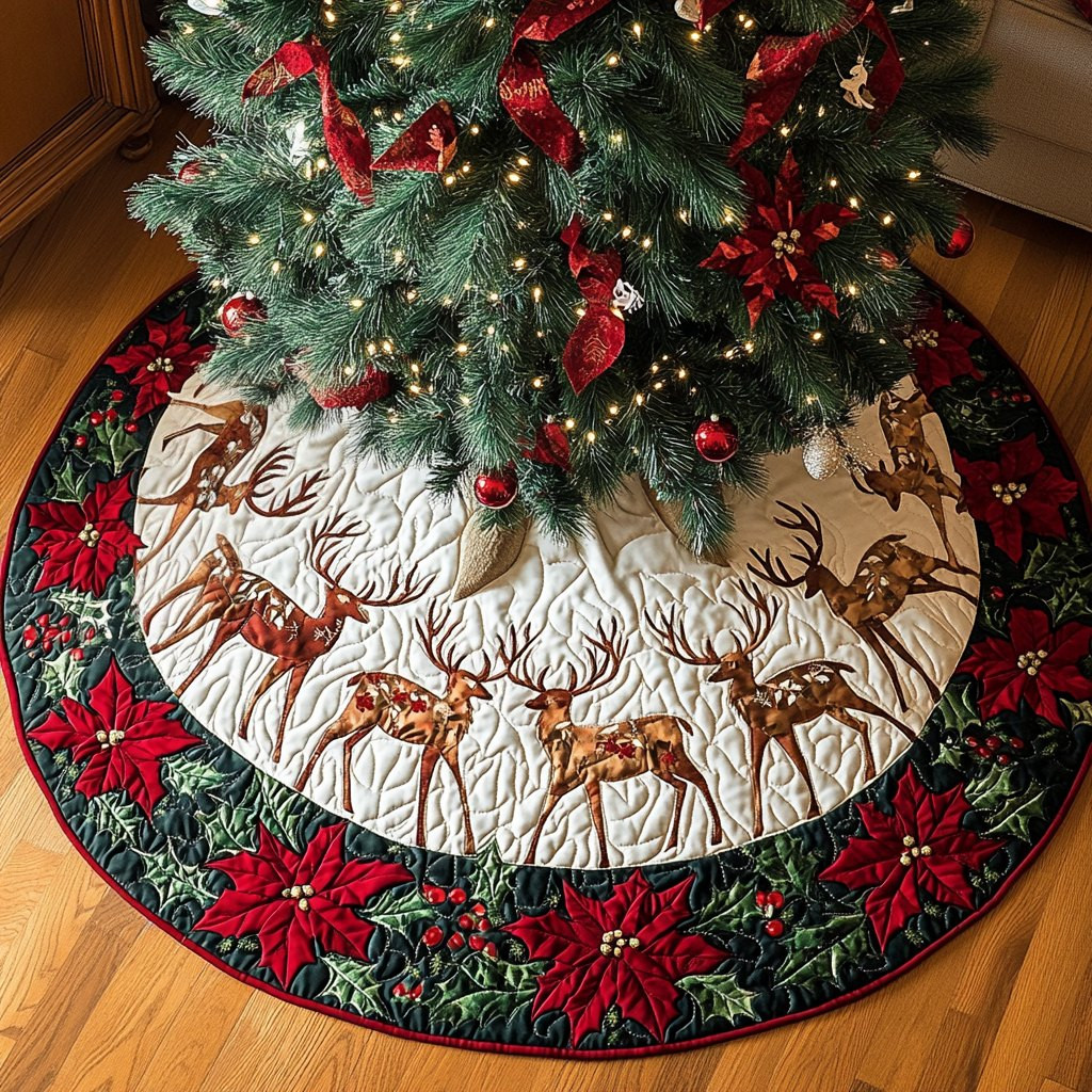 Silent Night Reindeer Christmas Tree Skirt - Made to Order TREEK101