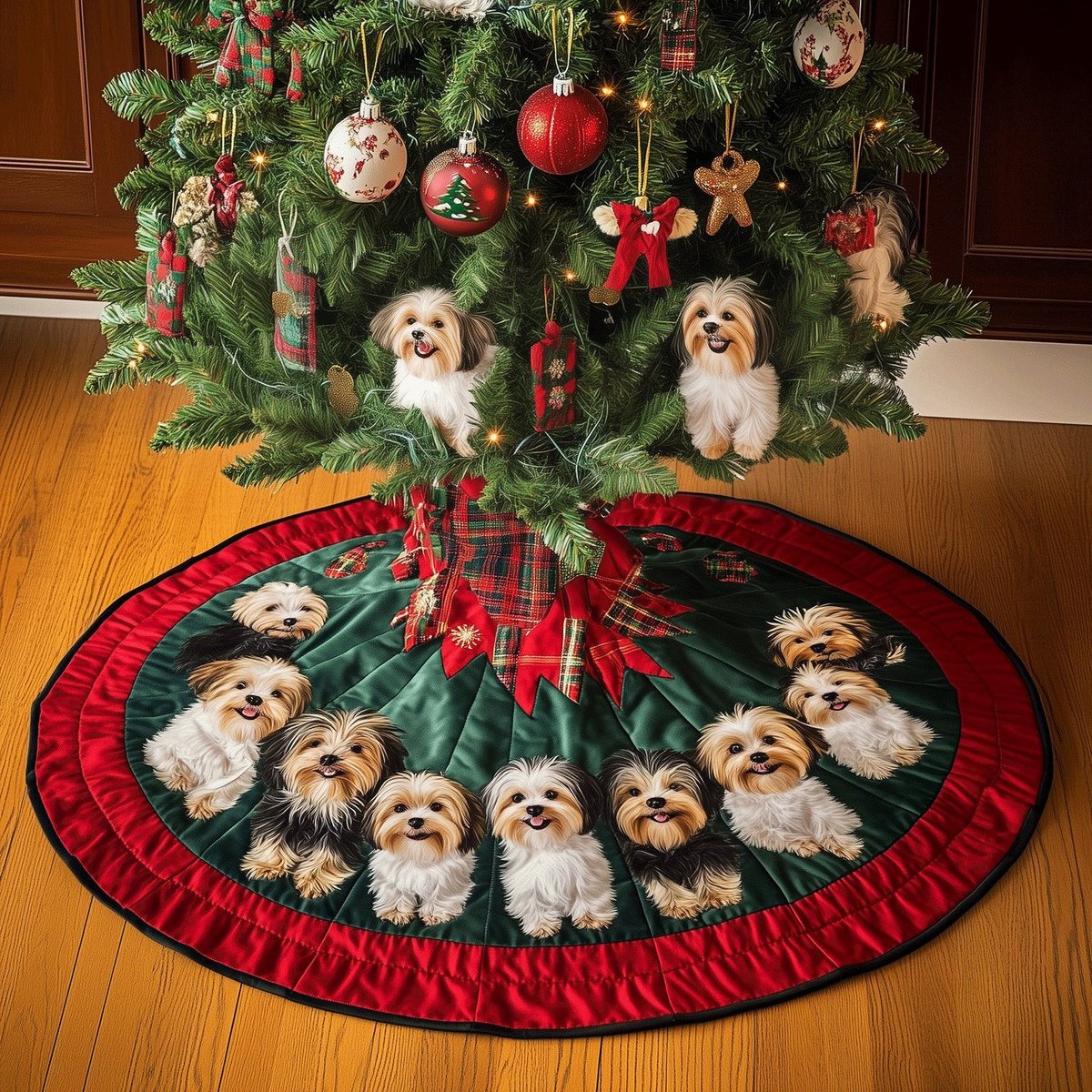 Yorkie Christmas Joy Christmas Tree Skirt - Made to Order TREEK101