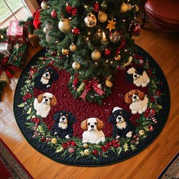 Bernese and Spaniels in the Wreath Christmas Tree Skirt - Made to Order TREEK101