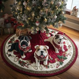 Winter Bulldog Wishes Christmas Tree Skirt - Made to Order TREEK101