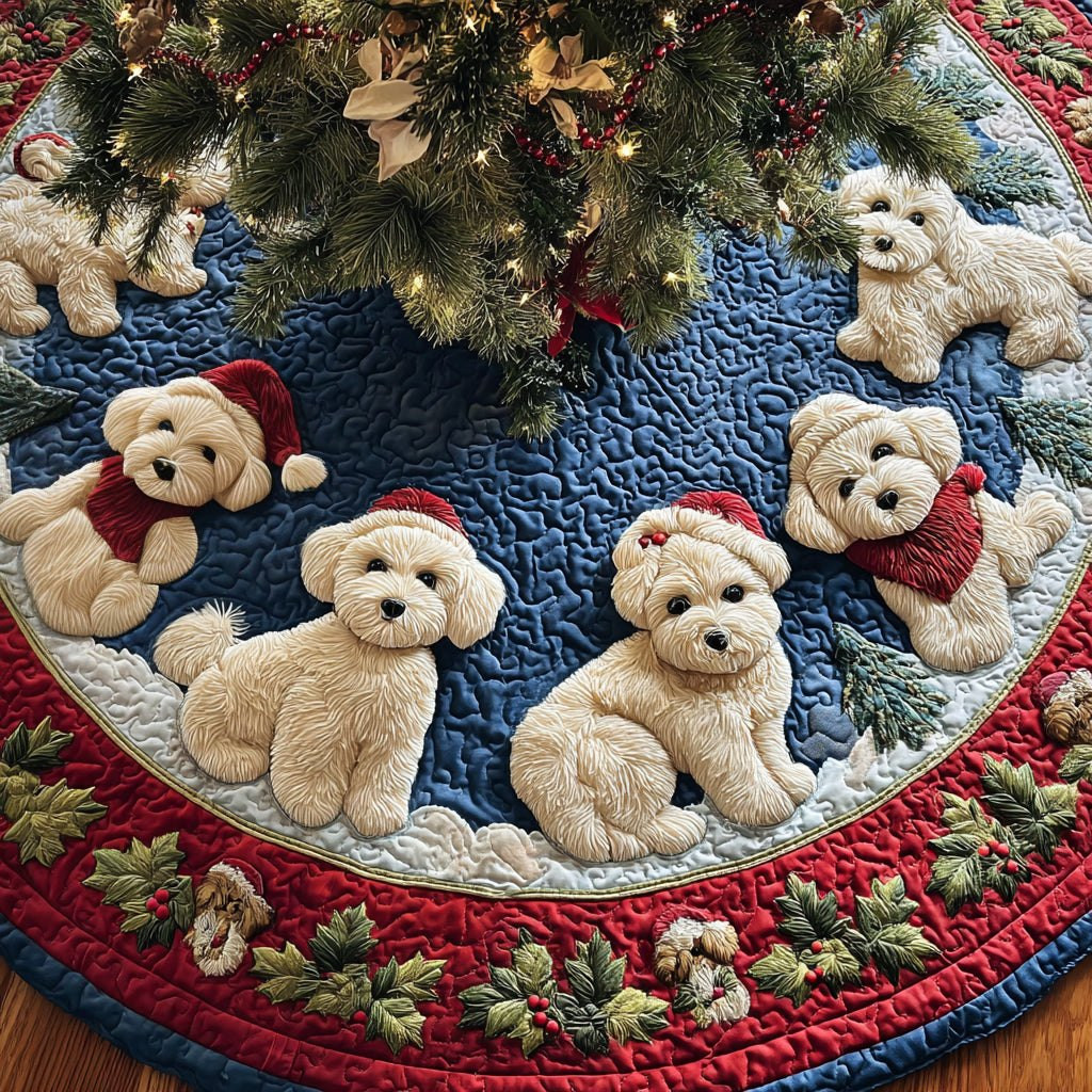 Vintage Maltese Trim Christmas Tree Skirt - Made to Order TREEK101