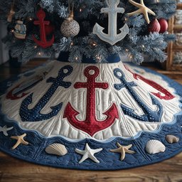Winter Harbor Anchor Christmas Tree Skirt - Made to Order TREEK101