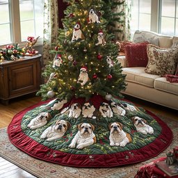 Santa Paws Bulldog Christmas Tree Skirt - Made to Order TREEK101