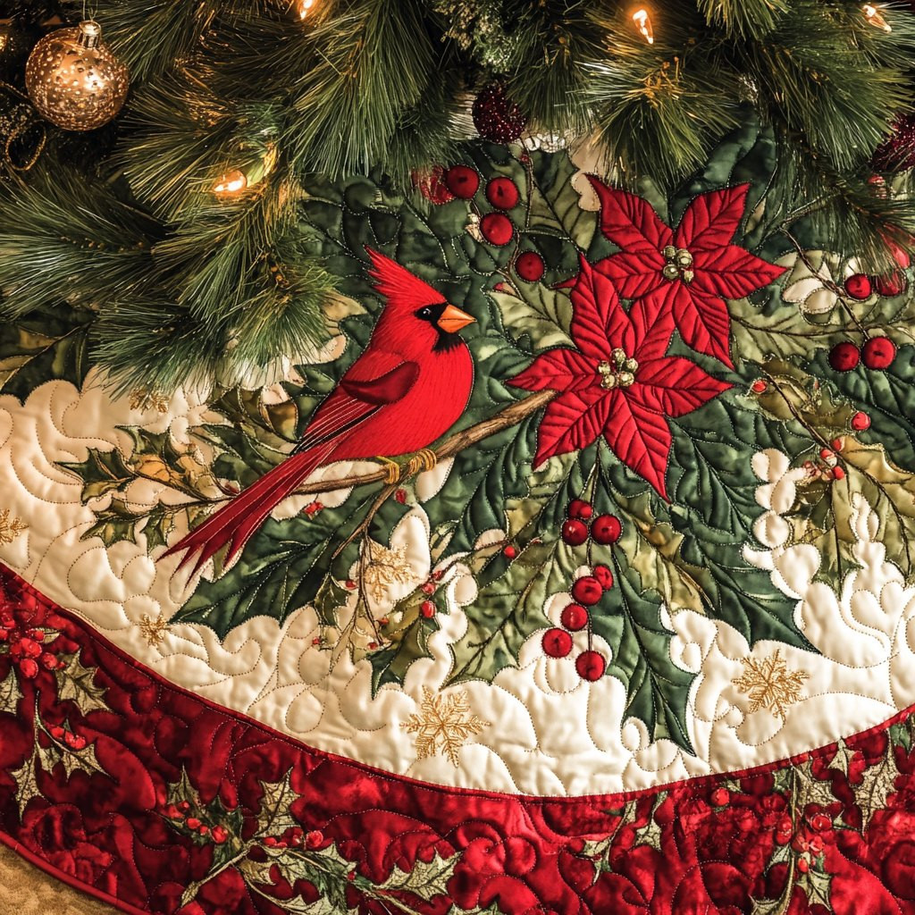 Winter Redbirds Christmas Tree Skirt - Made to Order TREEK101