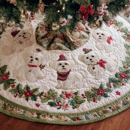 Snowy Maltese Paws Christmas Tree Skirt - Made to Order TREEK101