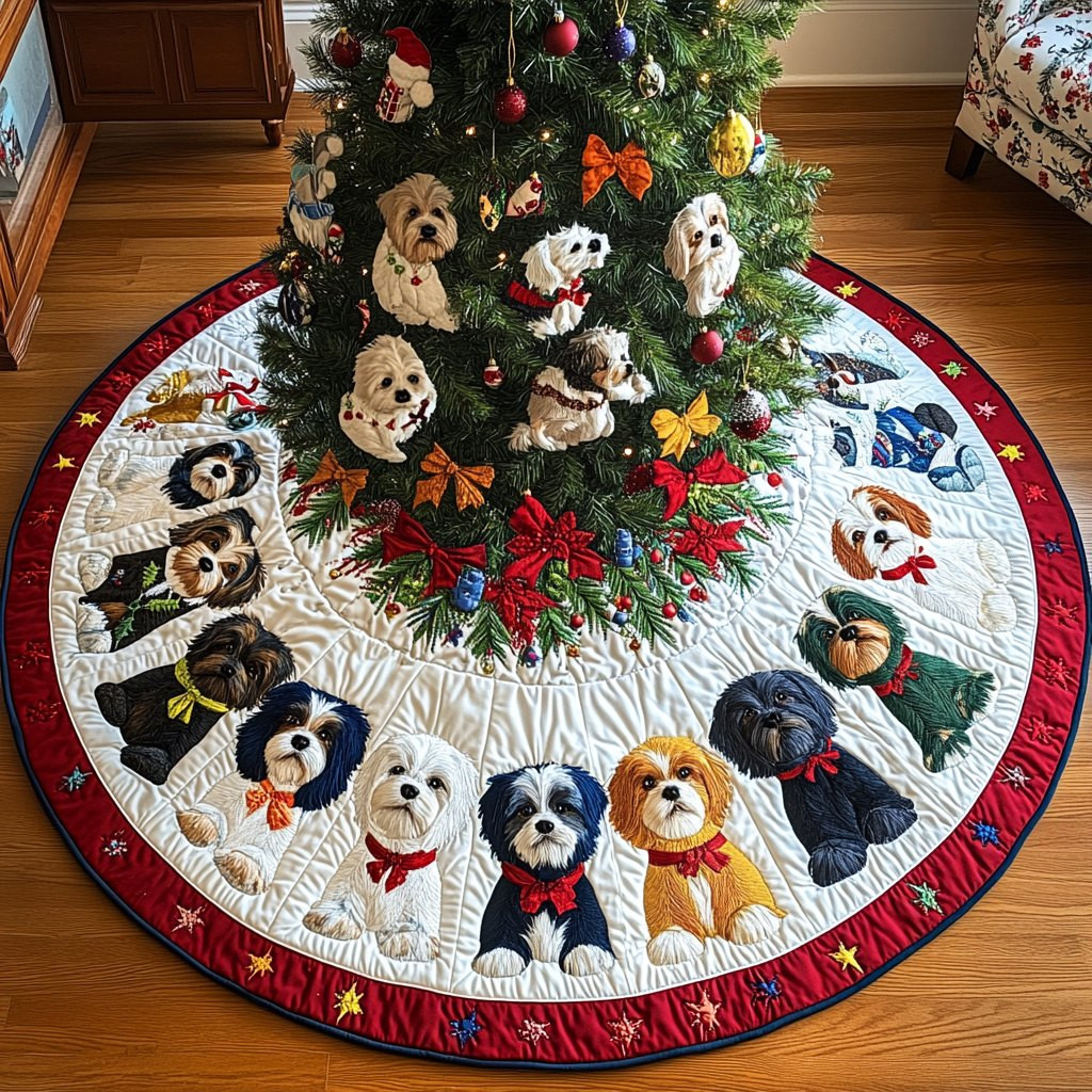 Merry Shih Tzu Wishes Christmas Tree Skirt - Made to Order TREEK101