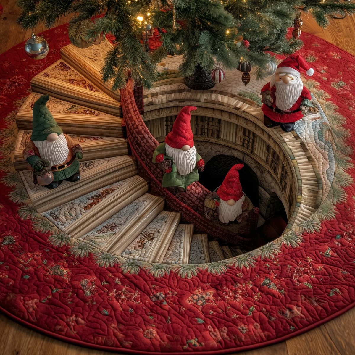 Gnomes Climbing the Snow Stair Christmas Tree Skirt - Made to Order TREEK101