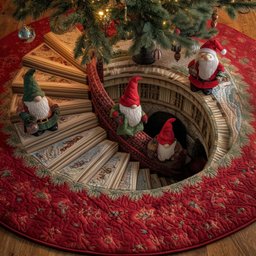 Gnomes Climbing the Snow Stair Christmas Tree Skirt - Made to Order TREEK101