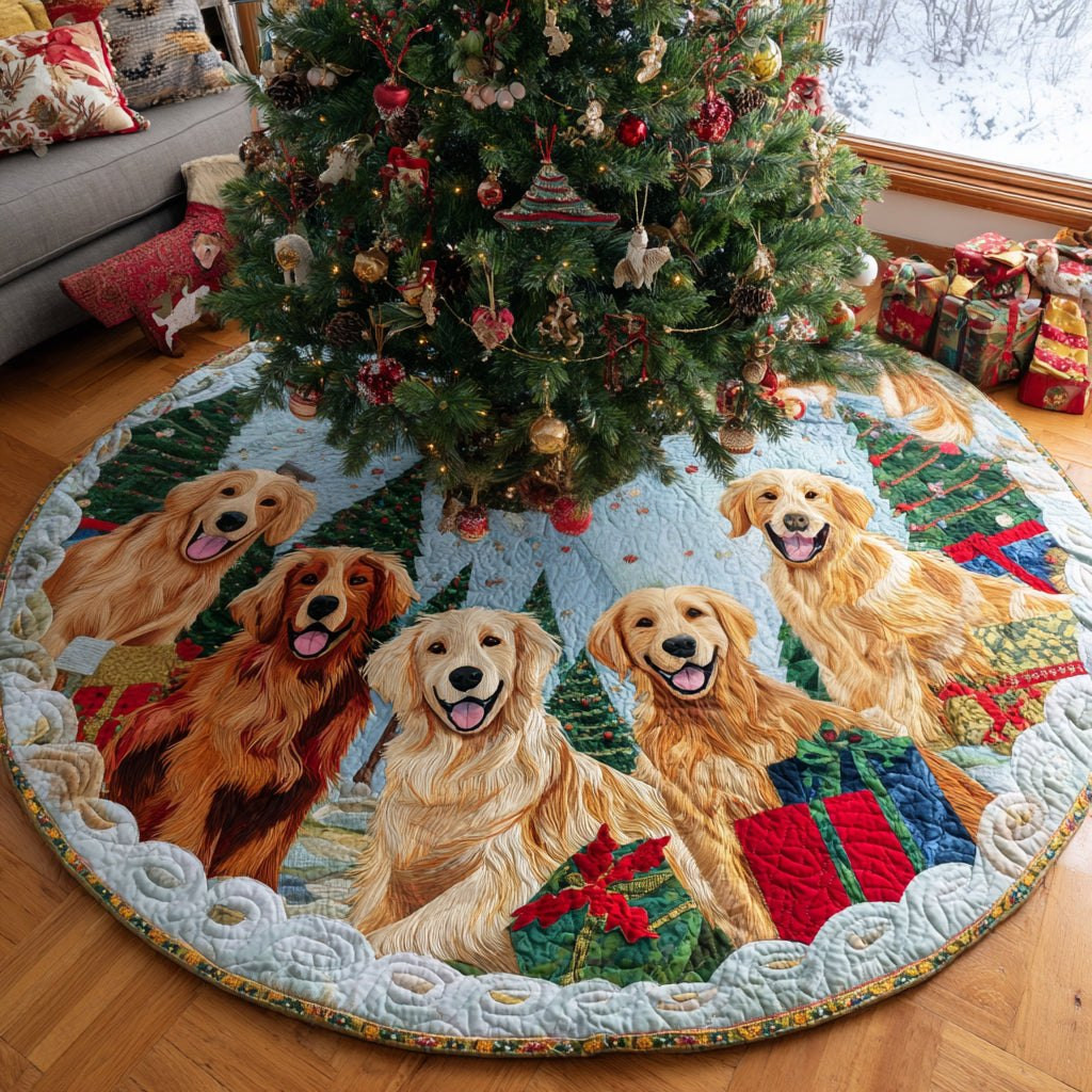 Goldens with Gifts on the Patch Ring Christmas Tree Skirt - Made to Order TREEK101