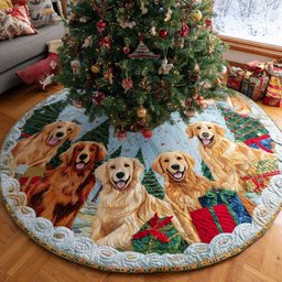 Goldens with Gifts on the Patch Ring Christmas Tree Skirt - Made to Order TREEK101