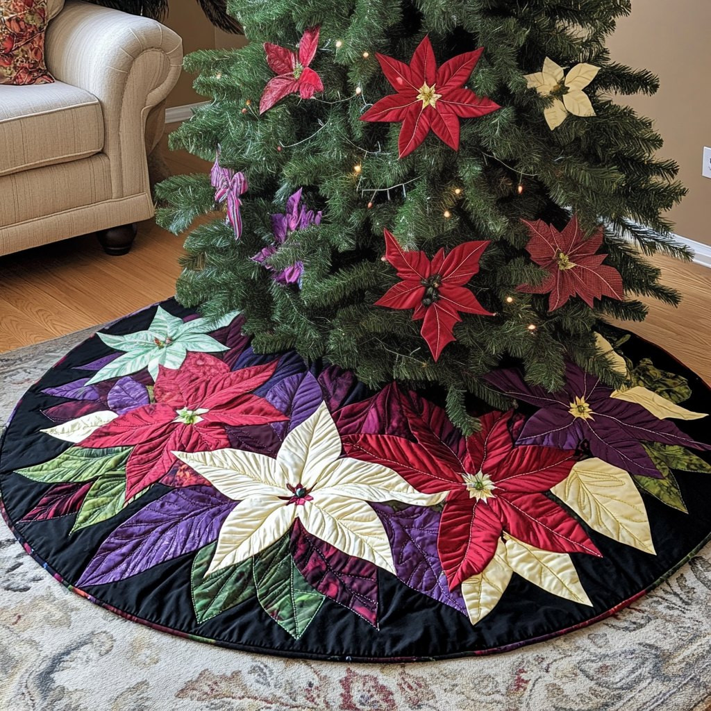 Merry Poinsettia Christmas Tree Skirt - Made to Order TREEK101