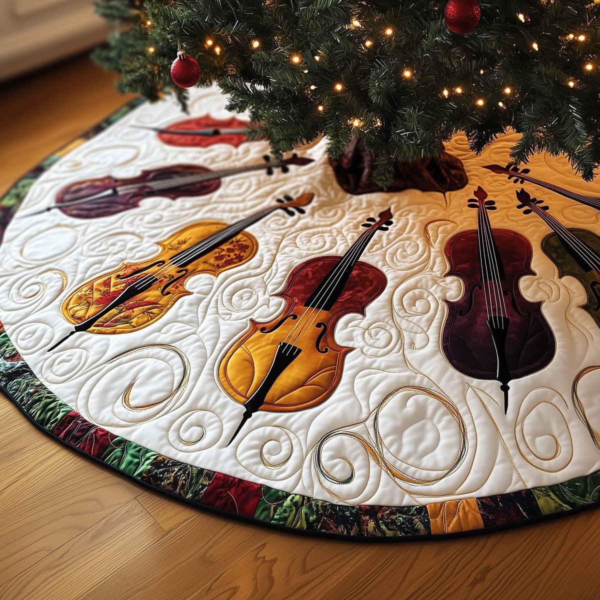 Cellos on the Evergreen Hem Christmas Tree Skirt - Made to Order TREEK101
