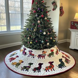Patch Dachshunds on the Walk Christmas Tree Skirt - Made to Order TREEK101