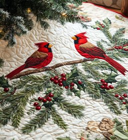 Cardinal Pair on the Pine Bough Christmas Tree Skirt - Made to Order TREEK101