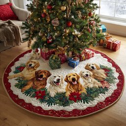 Goldens in the Holly Berry Wreath Christmas Tree Skirt - Made to Order TREEK101