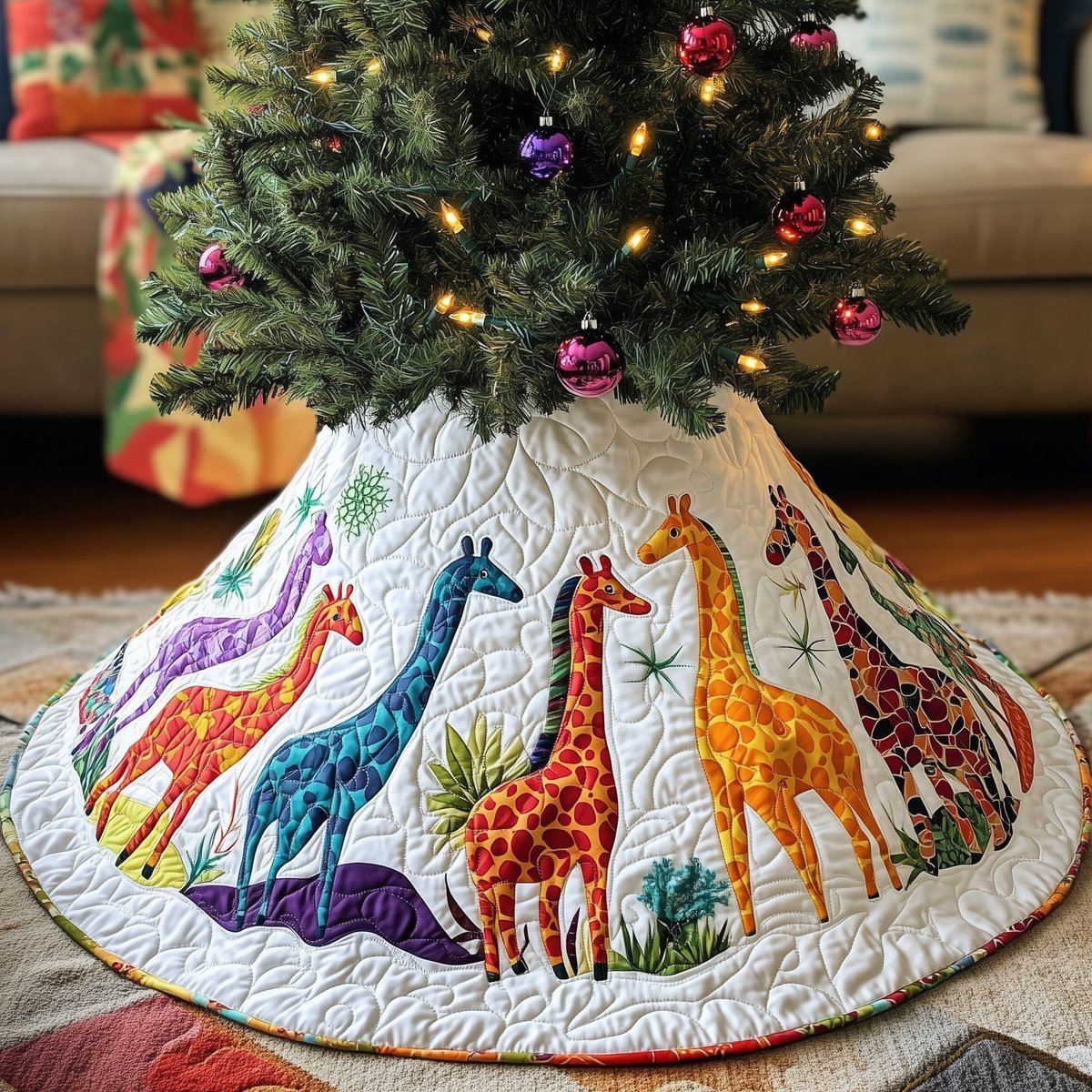 Giraffe Safari on the Snow Ring Christmas Tree Skirt - Made to Order TREEK101