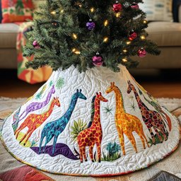 Giraffe Safari on the Snow Ring Christmas Tree Skirt - Made to Order TREEK101