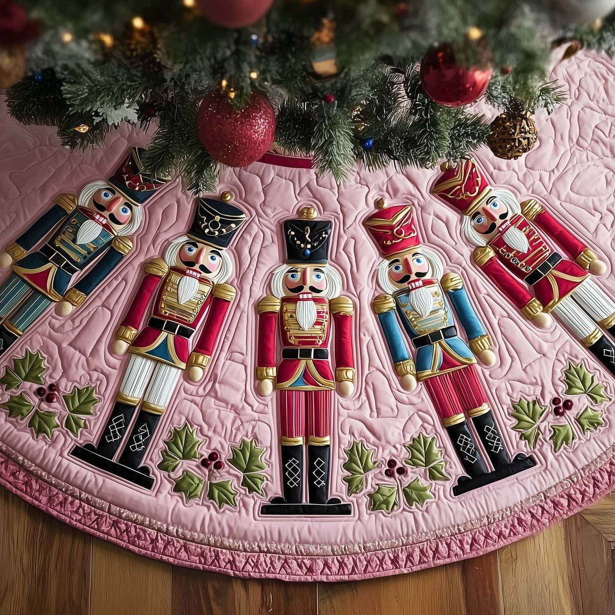Pastel Nutcrackers on Blush Christmas Tree Skirt - Made to Order TREEK101