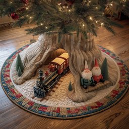 Toy Train at the Gnome Hollow Christmas Tree Skirt - Made to Order TREEK101