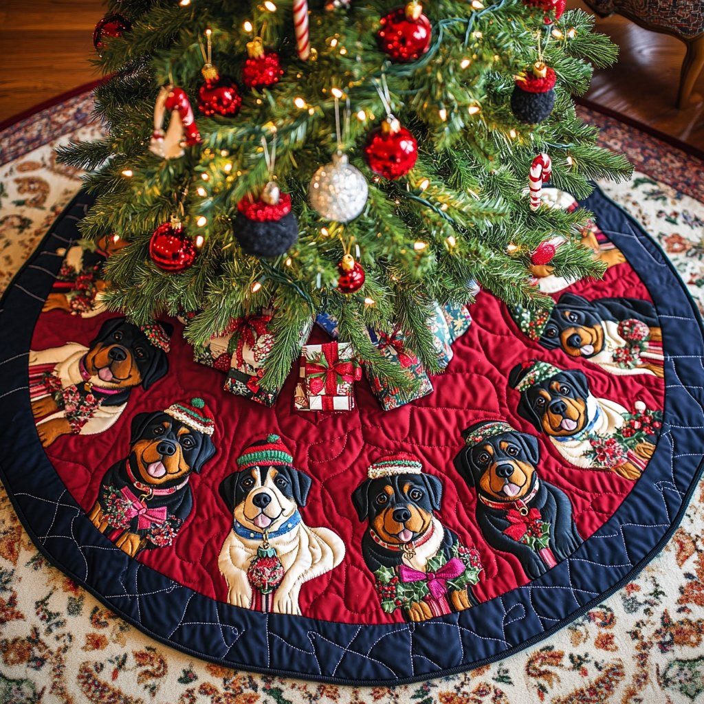 Rottweiler Christmas Joy Christmas Tree Skirt - Made to Order TREEK101