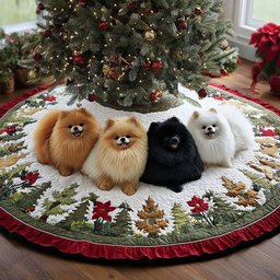 Pomeranian Holiday Glow Christmas Tree Skirt - Made to Order TREEK101