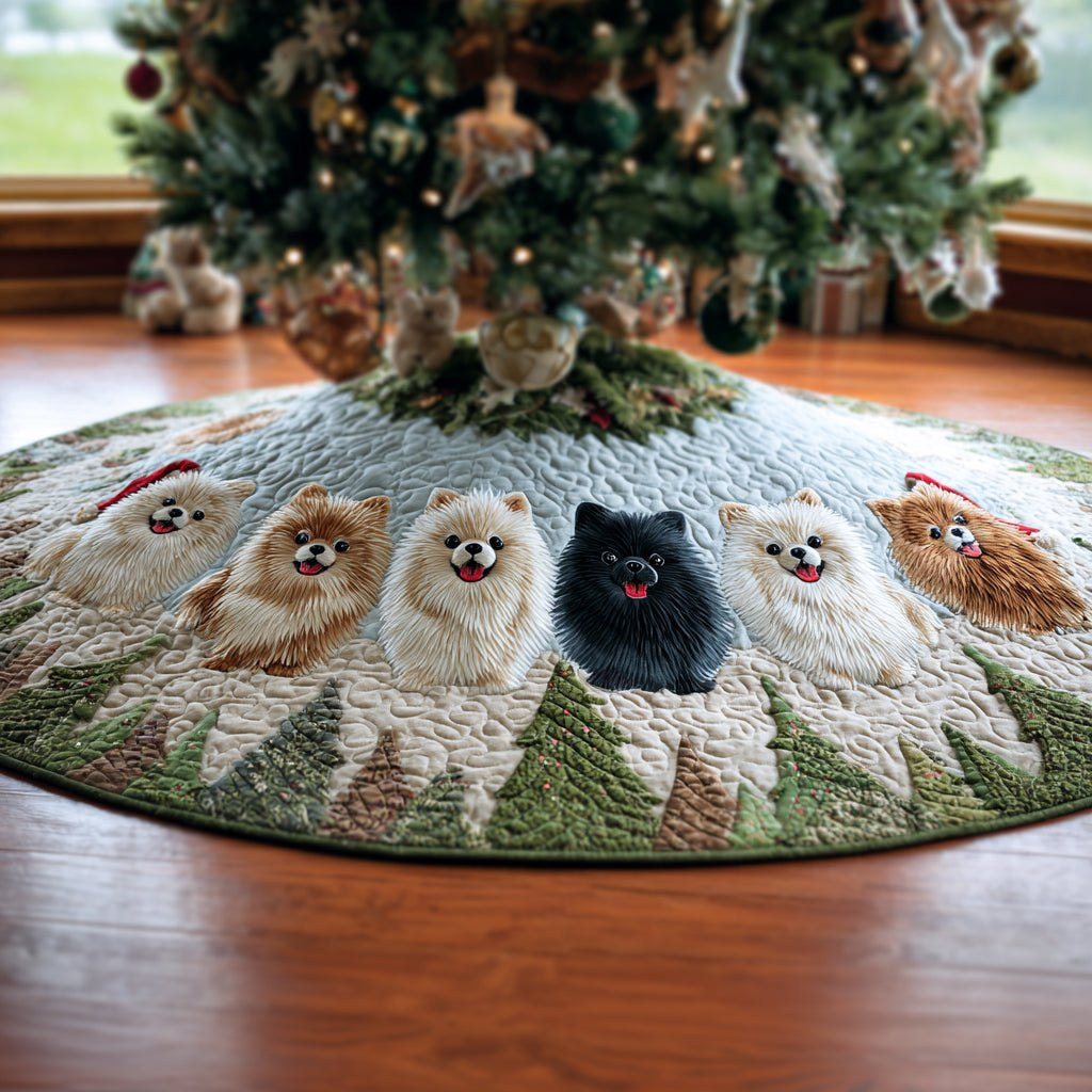 Pom Snow Sparkle Christmas Tree Skirt - Made to Order TREEK101