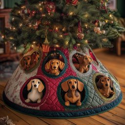 Dachshund Pups in the Quilt Holes Christmas Tree Skirt - Made to Order TREEK101
