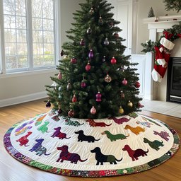 Rainbow Dachshund Silhouettes Christmas Tree Skirt - Made to Order TREEK101