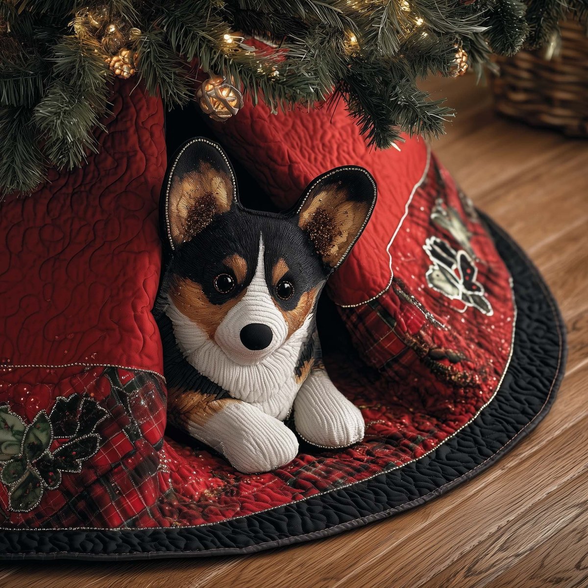 Corgi in the Red Tartan Nook Christmas Tree Skirt - Made to Order TREEK101