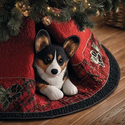 Corgi in the Red Tartan Nook Christmas Tree Skirt - Made to Order TREEK101