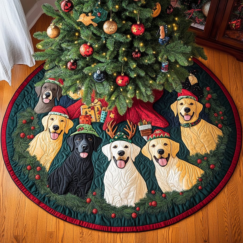 Labs in Santa Hats and Antlers Christmas Tree Skirt - Made to Order TREEK101