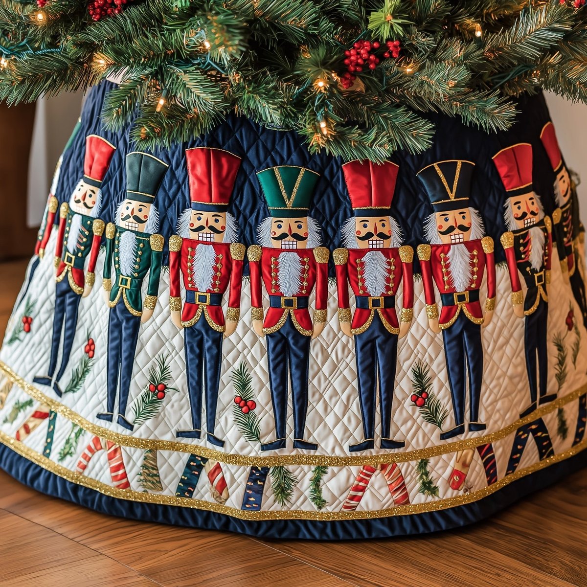 Nutcracker Regiment on Ivory Christmas Tree Skirt - Made to Order TREEK101