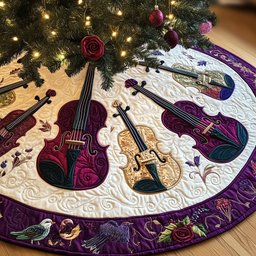 Violin Trio with a Red Rose Christmas Tree Skirt - Made to Order TREEK101