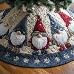 Gnome Fan Panel in Blue Denim Christmas Tree Skirt - Made to Order TREEK101