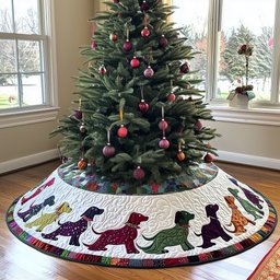 Calico Dachshund Circle Christmas Tree Skirt - Made to Order TREEK101