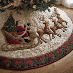 Santa's Sleigh and Reindeer Team Christmas Tree Skirt - Made to Order TREEK101