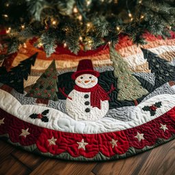 Snowman with Trees on the Star Band Christmas Tree Skirt - Made to Order TREEK101