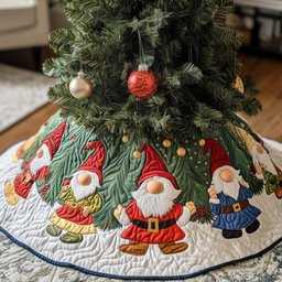Gnomes Round the Green Tree Christmas Tree Skirt - Made to Order TREEK101