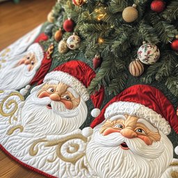 Santa Pair on the Gold Swirl Red Christmas Tree Skirt - Made to Order TREEK101