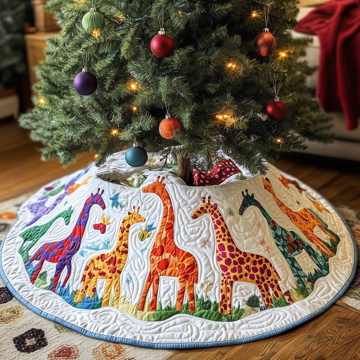 Calico Giraffes with Stars Christmas Tree Skirt - Made to Order TREEK101