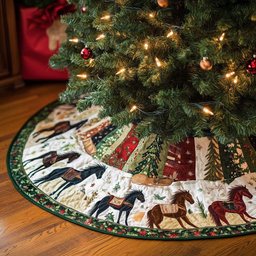 Running Horses on the Patch Hem Christmas Tree Skirt - Made to Order TREEK101